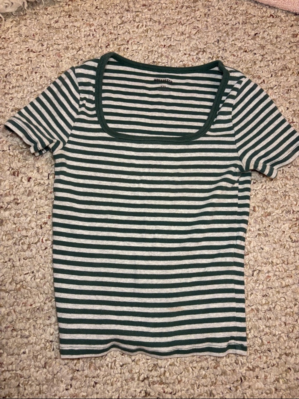 hollister ribbed grey and green striped square neck tshirt